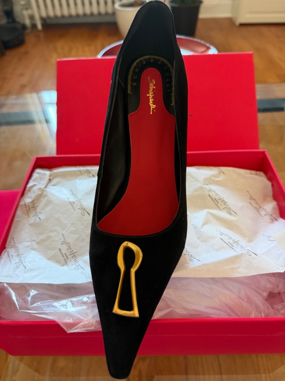 Schiaparelli Black Suede Keyhole Pumps - Picture 11 of 13